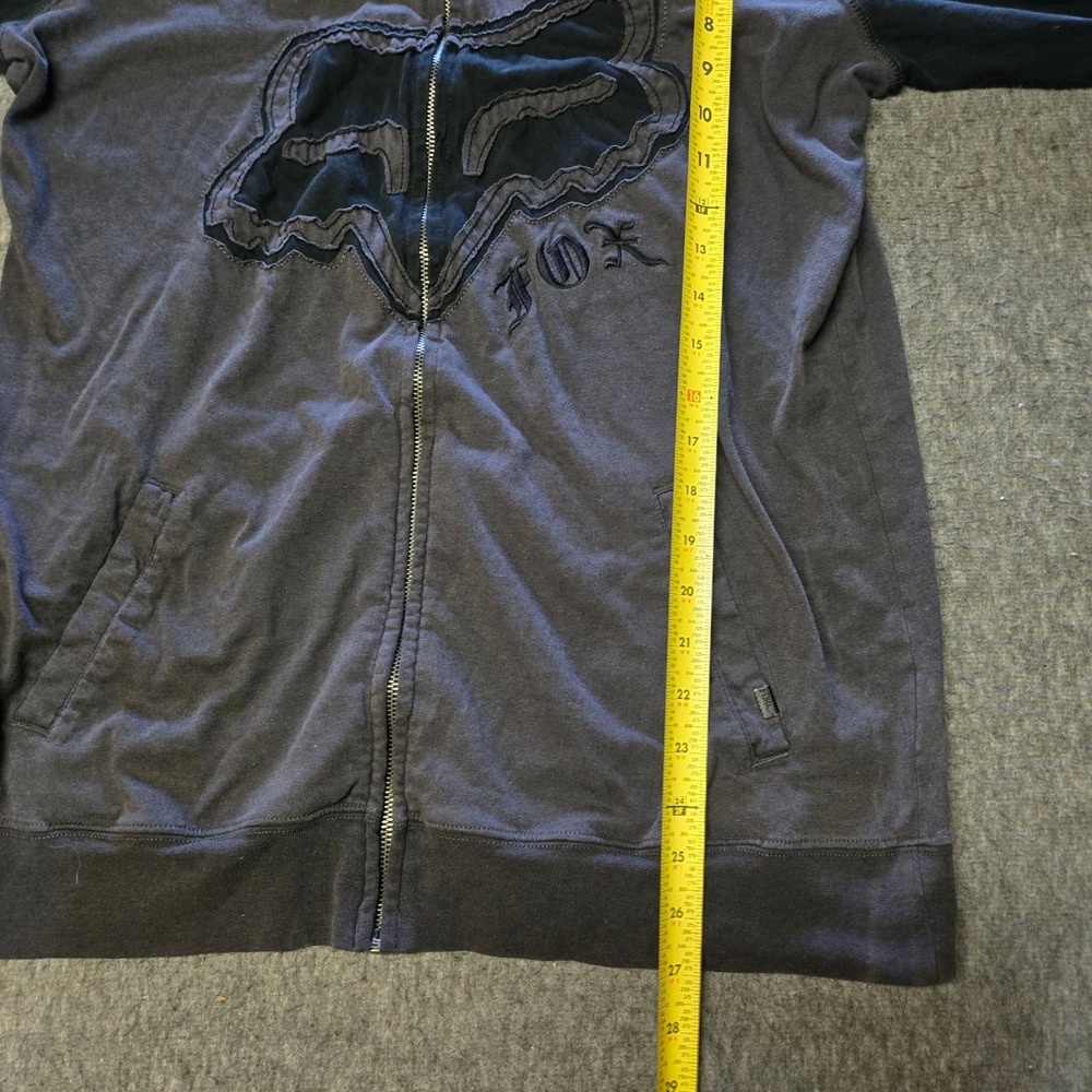 Fox Racing Full Zip Hoodie Mens Medium Gray Black Raglan Moto Skate Streetwear - Picture 6 of 9